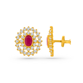 22K Gold Radiant Ruby Pendant with Earrings Set